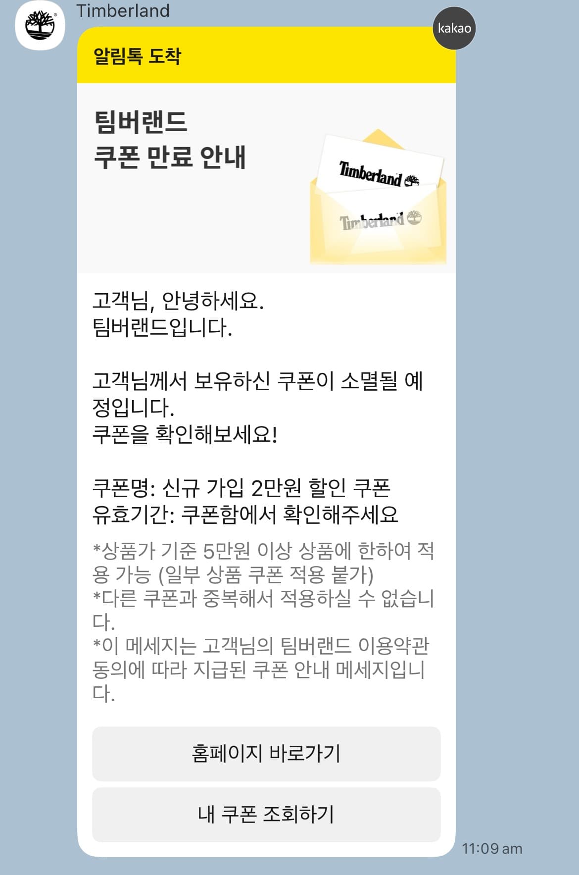 Timberland coupon expiration Kakao message